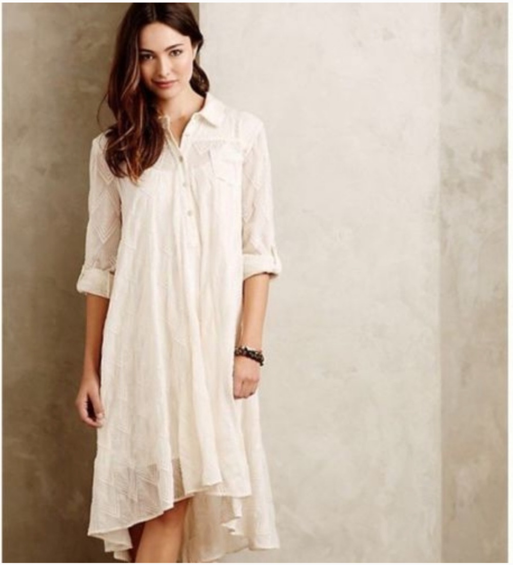 Anthro Holding Horses Leonor Shirt Dress Small Petite High Low Hem with Slip